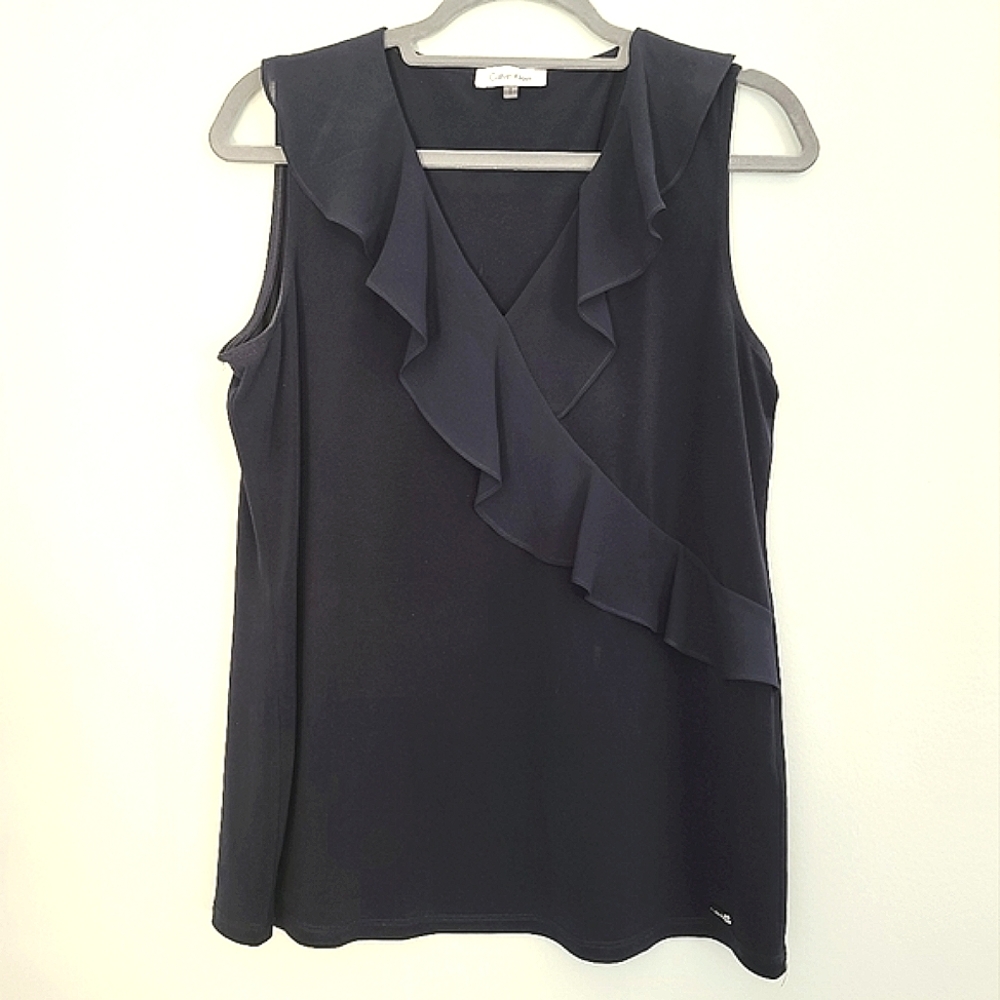 Calvin Klein Navy Ruffle Dress Top